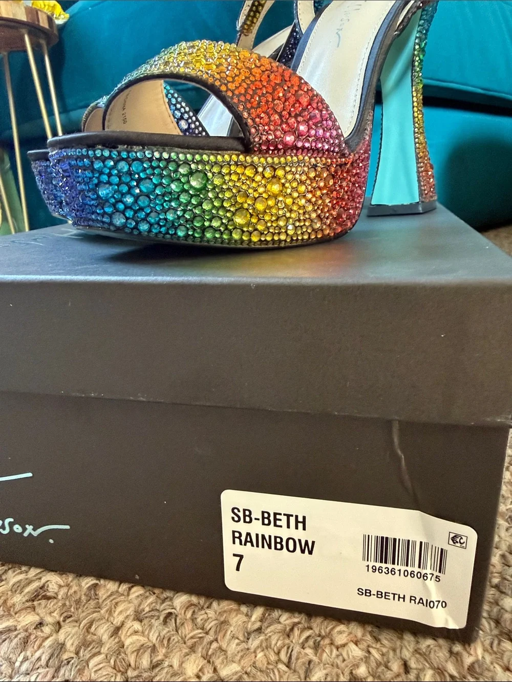 Betsey Johnson Rainbow Crystal Platform Heels